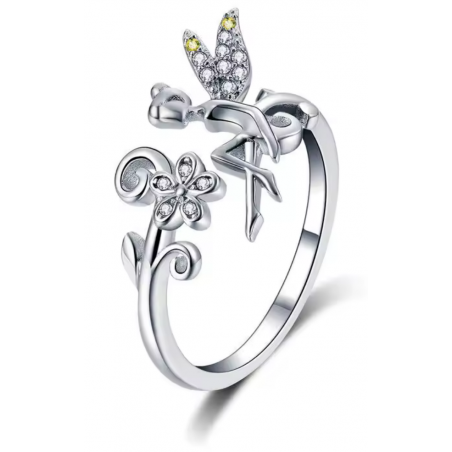 Bague réglable fée clochette fleur pierre jaune