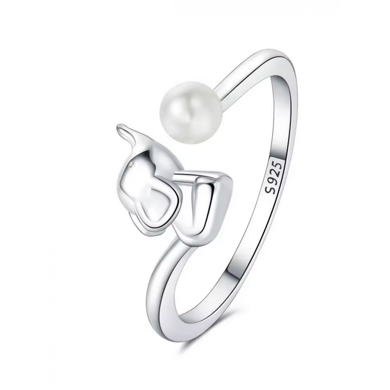 Bague réglable éléphant assis perle blanche