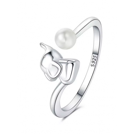 Bague réglable éléphant assis perle blanche