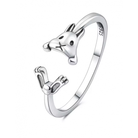 Bague réglable lapin enroulé argent