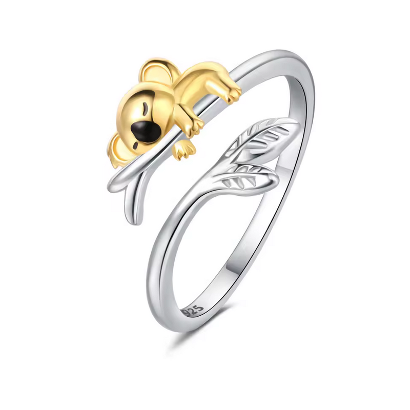 Bague réglable Koala or sur branche argent