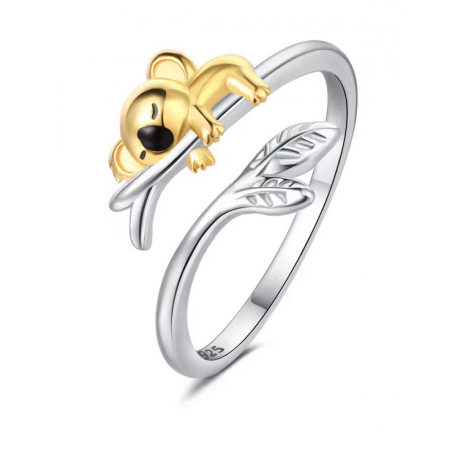 Bague réglable Koala or sur branche argent
