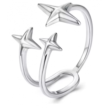 Bague réglable trois étoiles filantes argent
