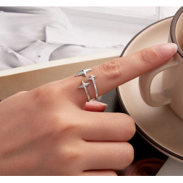 Bague réglable trois étoiles filantes argent