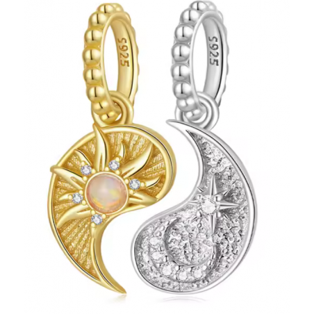 Charm pour bracelet soleil or lune argent