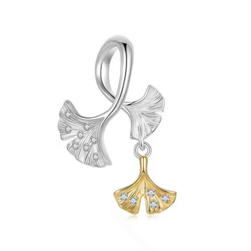 Charm bijou pour bracelet feuille ginkgo biloba argent et or Charm bijou pour bracelet feuille ginkgo biloba argent et or