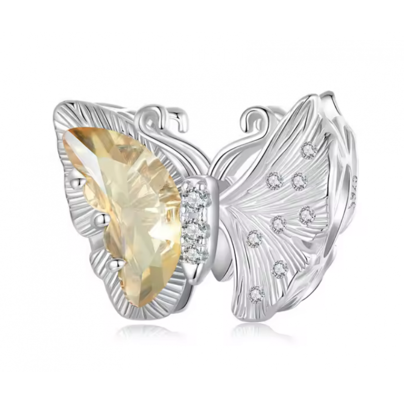 Charm pour bracelet papillon pierre ambre ginkgo biloba