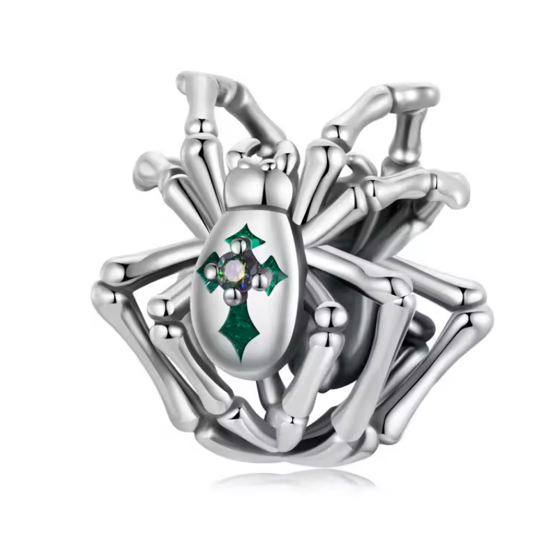 Charm pour bracelet arraignée croix pierre verte