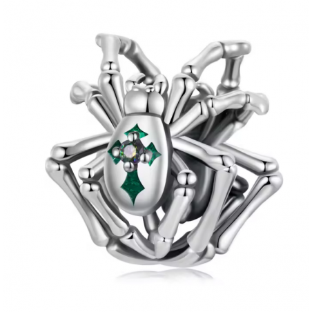 Charm pour bracelet arraignée croix pierre verte