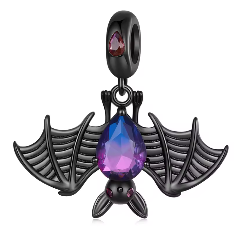 Charm pour bracelet chauve souris suspendue pierre violette