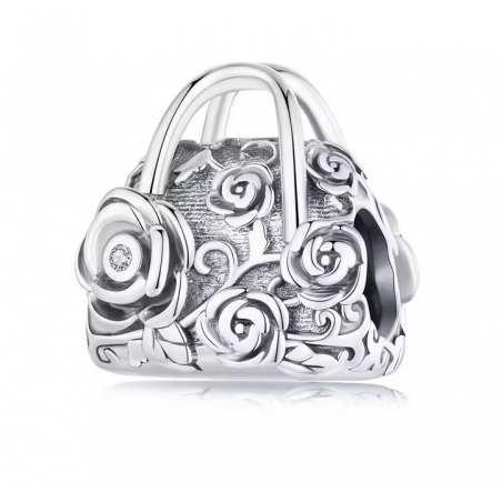 Charm pour bracelet sac orné de fleur rose