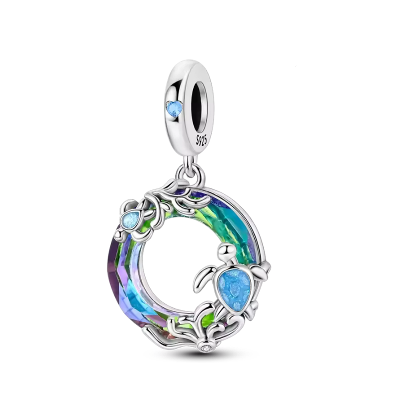 Charm pour bracelet deux tortues nagent dans la mer
