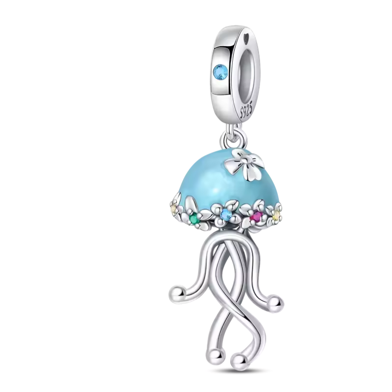 Charm pour bracelet méduse bleu fleurs