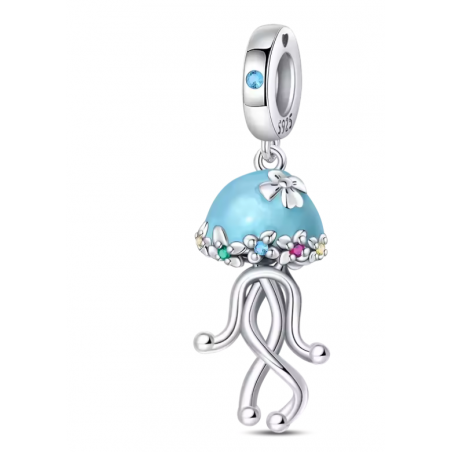 Charm pour bracelet méduse bleu fleurs
