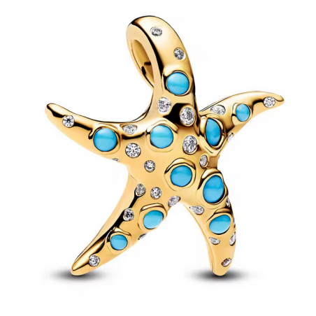 Charm bijou pour bracelet étoile de mer or pierre bleu