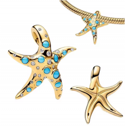 Charm bijou pour bracelet étoile de mer or pierre bleu