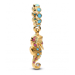 Charm bijou pour bracelet hippocampe pierre bleu or