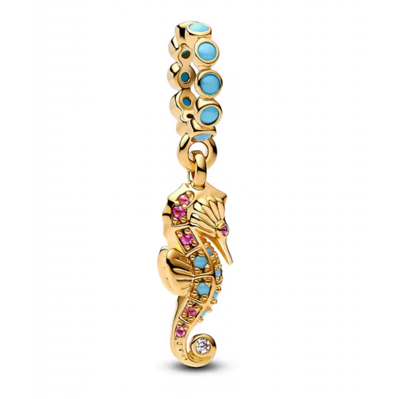 Charm bijou pour bracelet hippocampe pierre bleu or Charm bijou pour bracelet hippocampe pierre bleu or