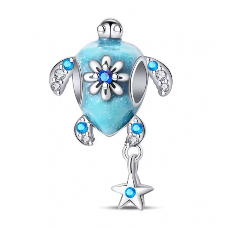Charm pour bracelet tortue turquoise fleur