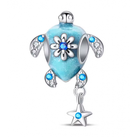Charm pour bracelet tortue turquoise fleur
