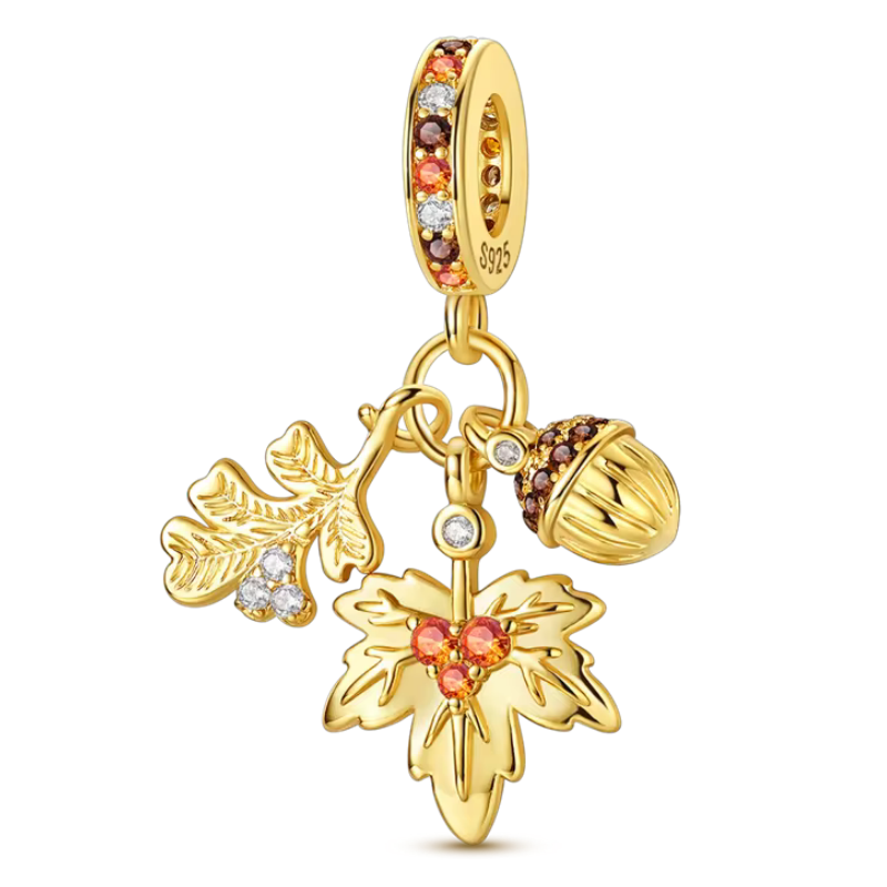 Charm pour bracelet feuille erable noisette automne or Charm pour bracelet feuille erable noisette automne or