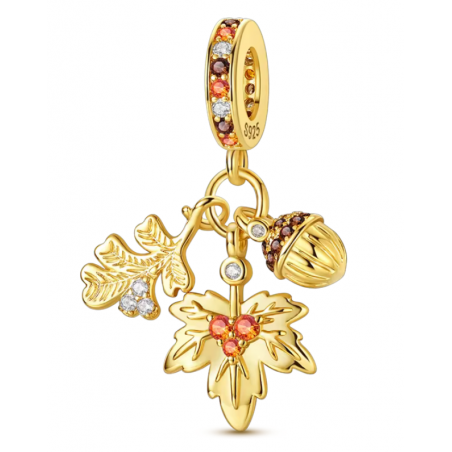 Charm pour bracelet feuille erable noisette automne or