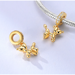 Charm pour bracelet chien en ballon suspendu or