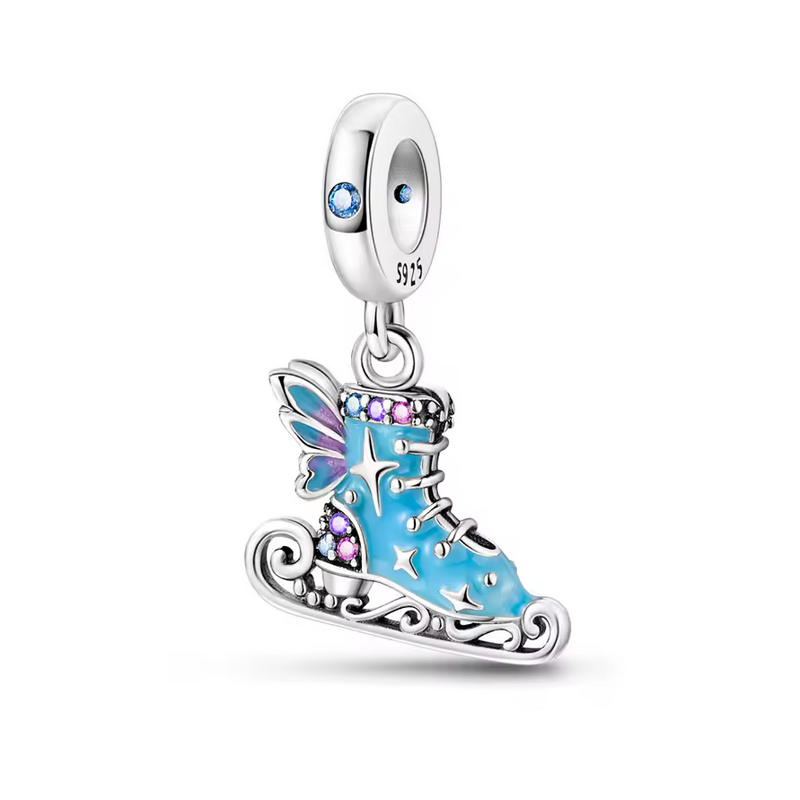Charm pour bracelet patin a glace aile étoile bleu Charm pour bracelet patin a glace aile étoile bleu