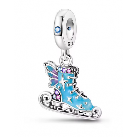 Charm pour bracelet patin a glace aile étoile bleu