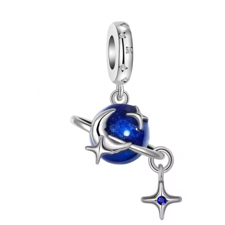 Charm pour bracelet étoile planète lune anneau bleu