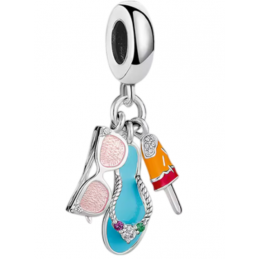 Charm pour bracelet argent vacance lunette tong glace