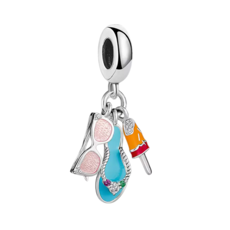 Charm pour bracelet argent vacance lunette tong glace