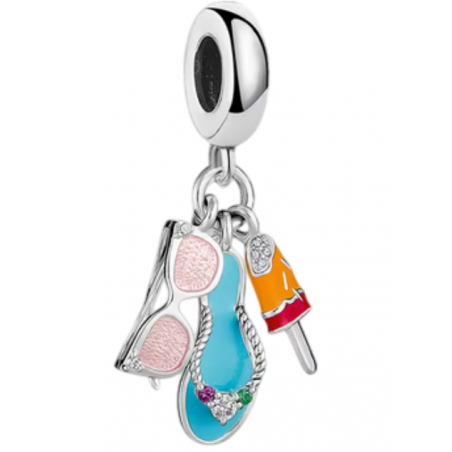 Charm pour bracelet argent vacance lunette tong glace