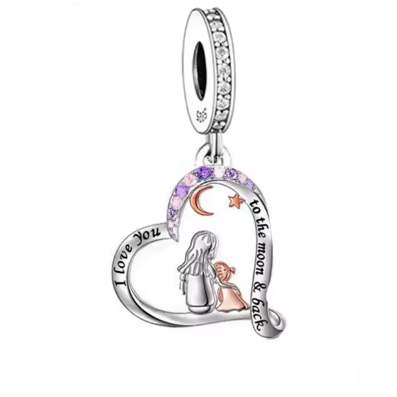Charm pour bracelet je t'aime jusqu'a la lune mère fille