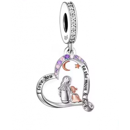 Charm pour bracelet je t'aime jusqu'a la lune mère fille