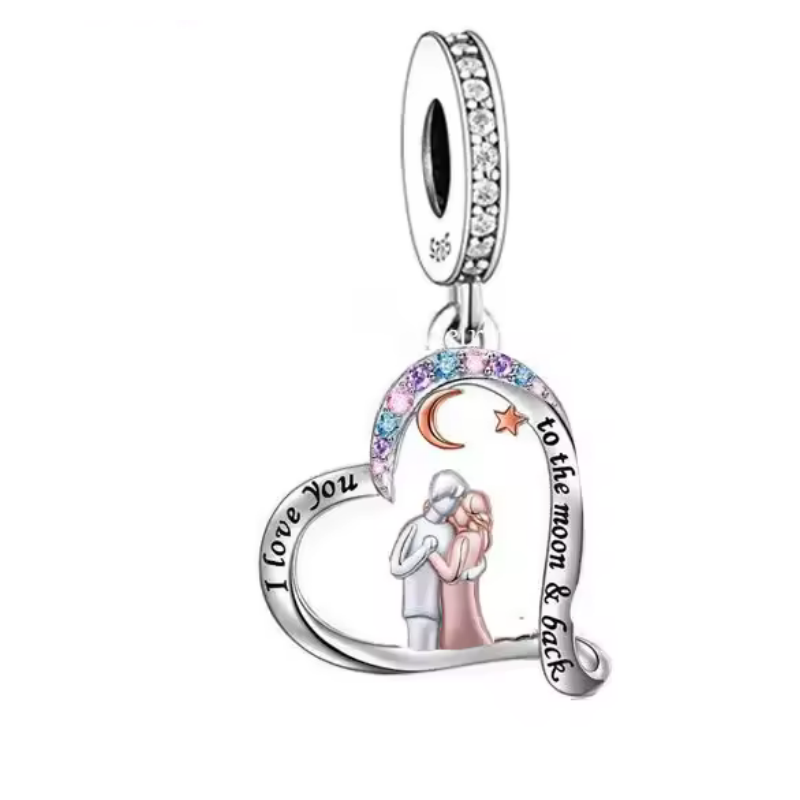 Charm pour bracelet je t'aime jusqu'a la lune couple amoureux