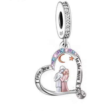 Charm pour bracelet je t'aime jusqu'a la lune couple amoureux