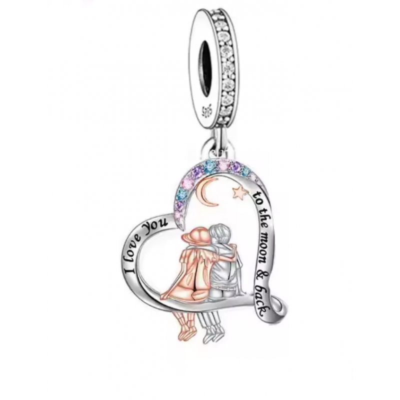 Charm pour bracelet je t'aime jusqu'a la lune frére soeur