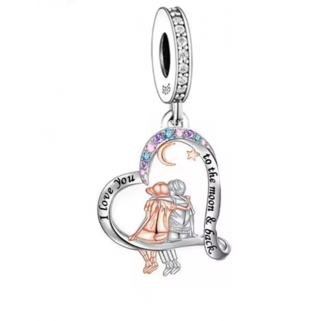 Charm pour bracelet je t'aime jusqu'a la lune frére soeur