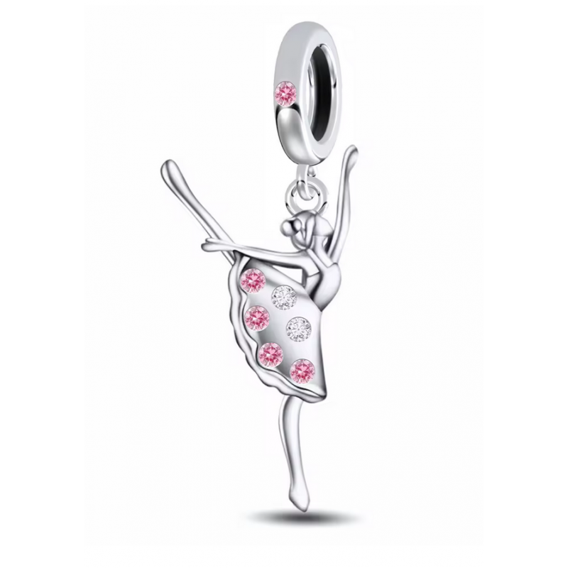 Charm bijou pour bracelet cadeau danseuse étoile robe pierre rose Charm bijou pour bracelet cadeau danseuse étoile robe pierre rose