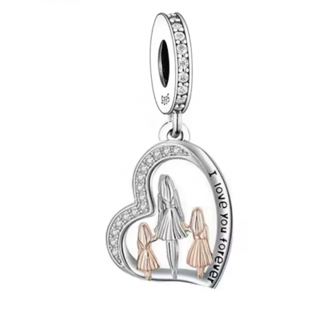 Charm pour bracelet cadeau maman deux filles coeur