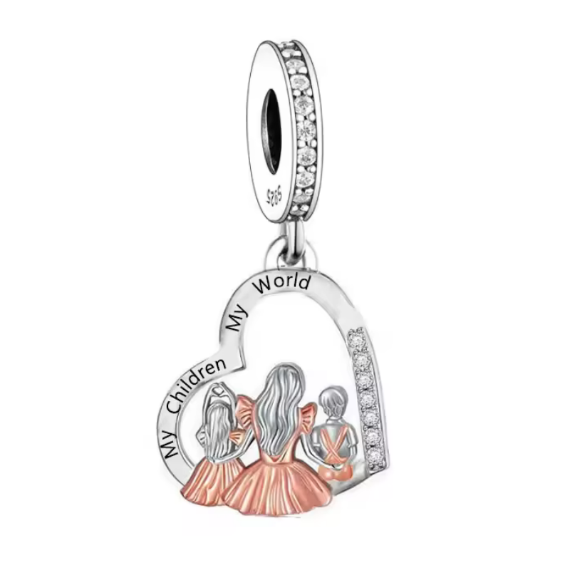 Charm pour bracelet cadeau maman deux enfants fille garçon Charm pour bracelet cadeau maman deux enfants fille garçon