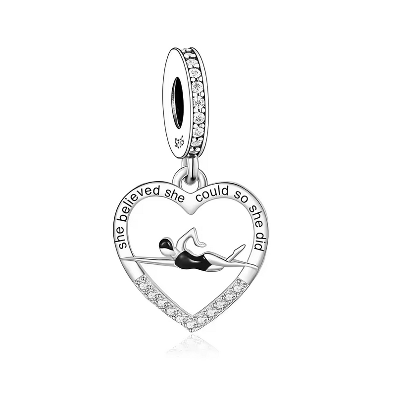 Charm pour bracelet cadeau nageuse natation coeur