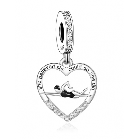 Charm pour bracelet cadeau nageuse natation coeur