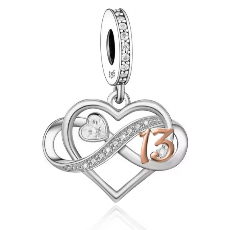 Charm pour bracelet age anniversaire coeur infini or rose
