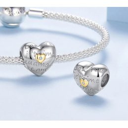 Charm pour bracelet coeur je t'aime argent or