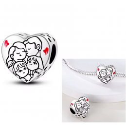 Charm pour bracelet coeur famille deux enfants