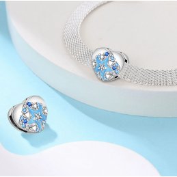 Charm pour bracelet reflexions coeur argent étoile bleue