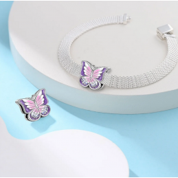 Charm pour bracelet reflexions papillon rose violet