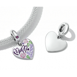 Charm pour bracelet fleur coeur love fête des mamans